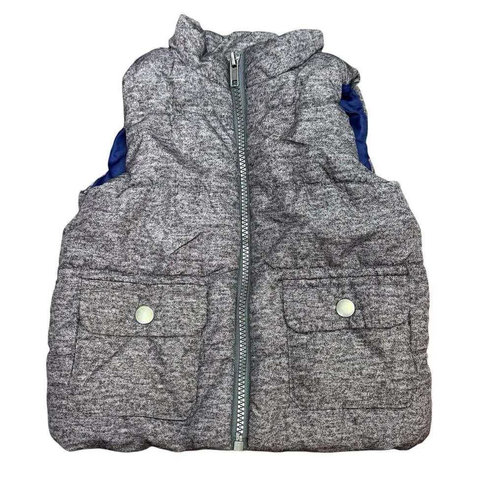 Rorie Whelan Baby Boy Puffer Vest 24 Months Quilted Pockets Full Zip Gray Blue